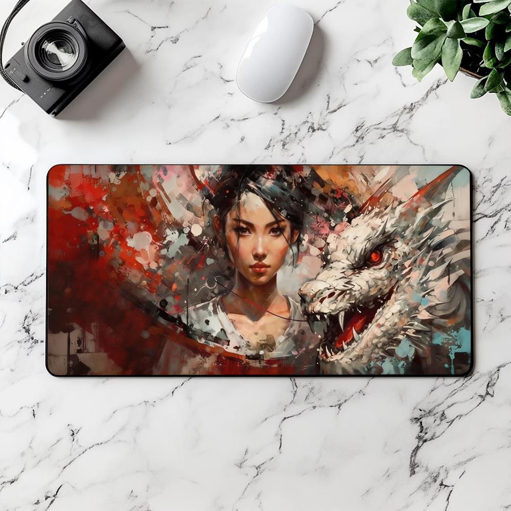 Play Mat Neoprene - Abstrakcyjny obraz olejny Orientalna Dama Biały